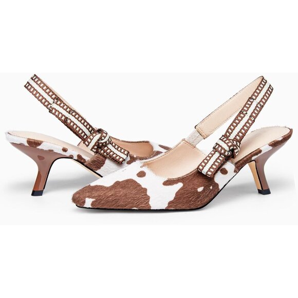 Women's Brown Bowknot Knitted Slip On Slingback Kitten Heels Pointed Toe - Picture 3 of 4